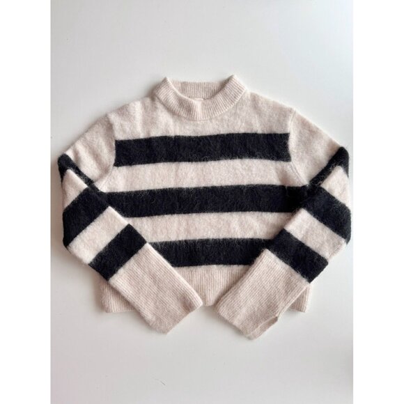H&M White Black Striped Mohair Wool Blend Knit Crew Neck Sweater, Size M - Picture 6 of 13
